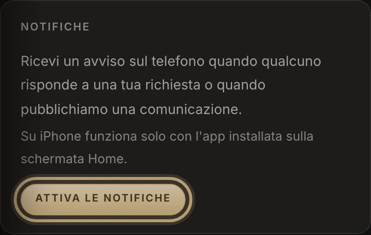 Il riquadro Notifiche nel Profilo, con Attiva le notifiche