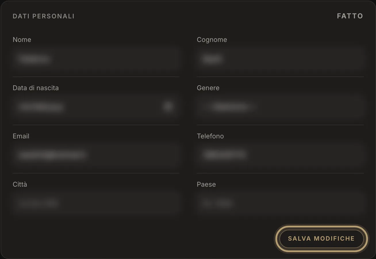 I Dati personali dopo Modifica: i campi da compilare e, in basso, Salva modifiche