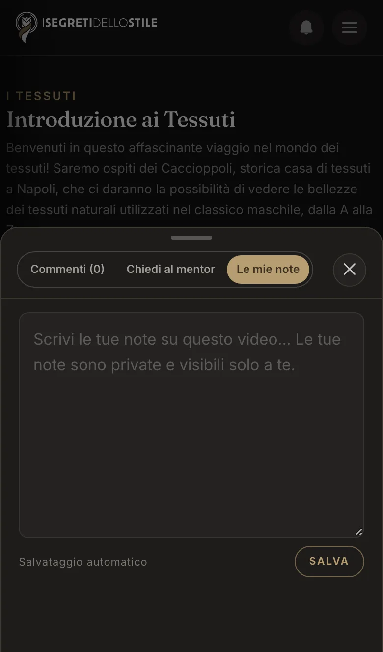 La scheda Le mie note, vista dal telefono
