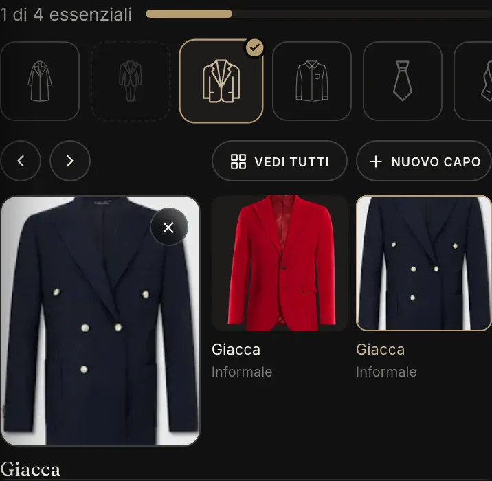 Dal telefono: la fila dei tipi di capo, le frecce, Vedi tutti e Nuovo capo
